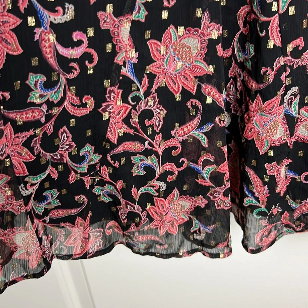LOFT Floral Black and Gold Skirt Size Petite Medium